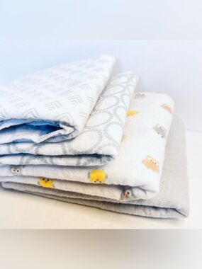 Luvable Friends Baby Swaddle Blanket Set (4) Gray Owls Cotton 28x28